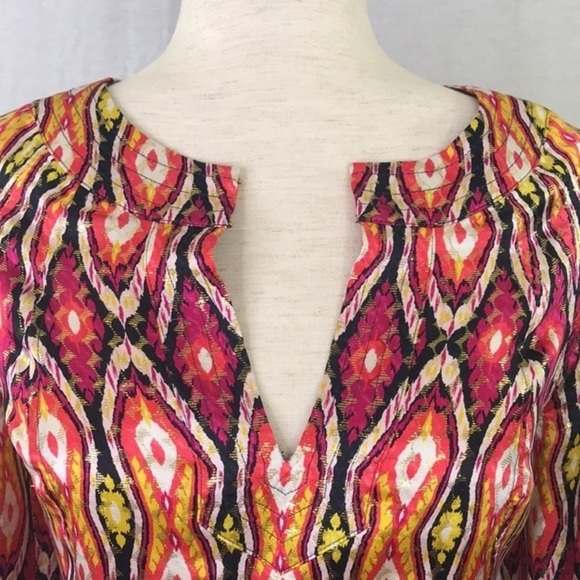 TORY BURCH Lisa Ikat Silk Voile Tunic Blouse sz 2 - Picture 3 of 12